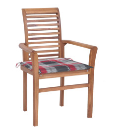 Chaises à dîner 6pcs avec coussins à carreaux rouge Teck solide