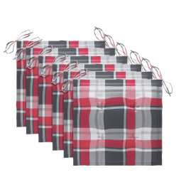 Chaises à dîner 6pcs avec coussins à carreaux rouge Teck solide
