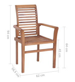 Chaises à dîner 6pcs avec coussins à carreaux rouge Teck solide