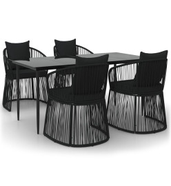 Mobilier à dîner de jardin et coussins 5pcs Noir Rotin PVC