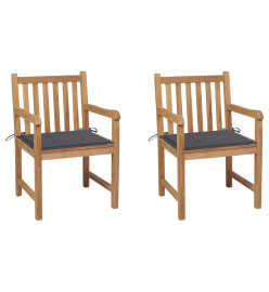 Chaises de jardin 2 pcs avec coussins anthracite Bois de teck