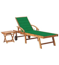 Chaise longue avec table et coussin Bois de teck solide