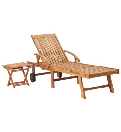 Chaise longue avec table et coussin Bois de teck solide