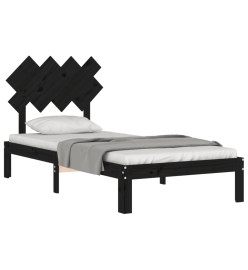 Cadre de lit avec tête de lit noir 90x200 cm bois massif
