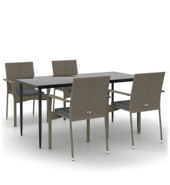 Mobilier à dîner de jardin et coussins 5 pcs noir et gris