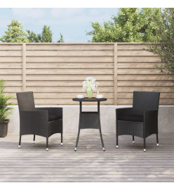 Ensemble de bistro de jardin 3 pcs coussins noir poly rotin
