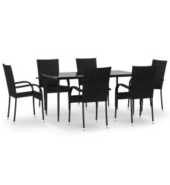 Ensemble à dîner de jardin 7 pcs Noir Résine tressée