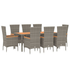 Ensemble de salle à manger de jardin 9 pcs avec coussins Gris