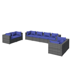 Salon de jardin 8 pcs avec coussins Résine tressée Gris