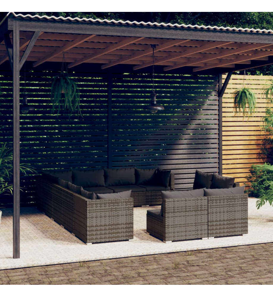 Salon de jardin 12 pcs avec coussins Gris Résine tressée Salon de jardin 12 pcs avec coussins Gris Résine tressée