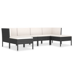 Salon de jardin 6 pcs avec coussins Résine tressée Noir