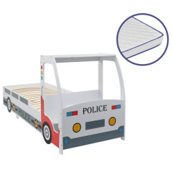 Lit voiture de police et matelas en mousse pour enfant 90x200cm