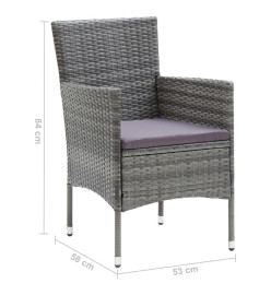 Mobilier à dîner de jardin et coussins 5pcs Résine tressée Gris