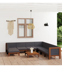 Salon de jardin 9 pcs avec coussins Bois d'acacia solide