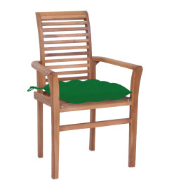 Chaises à dîner 4 pcs avec coussins vert Bois de teck solide