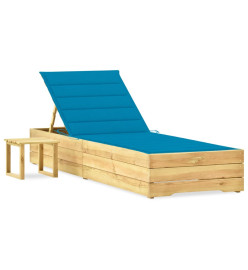 Chaise longue de jardin avec table et coussin Pin imprégné