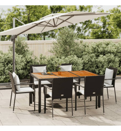 Ensemble à dîner de jardin et coussins 7pcs Noir Résine tressée