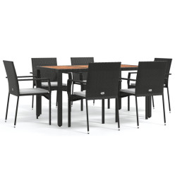 Ensemble à dîner de jardin et coussins 7pcs Noir Résine tressée