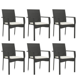 Ensemble à dîner de jardin et coussins 7pcs Noir Résine tressée