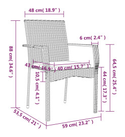 Ensemble à dîner de jardin et coussins 7pcs Noir Résine tressée