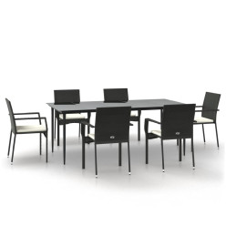 Ensemble à dîner de jardin et coussins 7pcs Noir Résine tressée