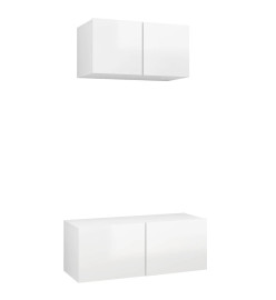 Ensemble de meuble TV 2 pcs Blanc brillant Aggloméré