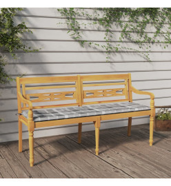 Banc Batavia coussin à motif de carreaux gris 150cm Bois teck