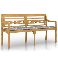 Banc Batavia coussin à motif de carreaux gris 150cm Bois teck