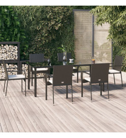 Ensemble à dîner de jardin et coussins 7pcs Noir Résine tressée