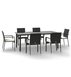 Ensemble à dîner de jardin et coussins 7pcs Noir Résine tressée
