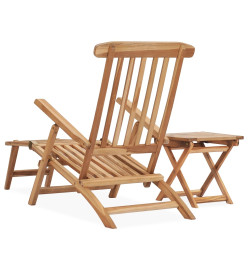 Chaise longue de jardin avec repose-pied et table Bois de teck