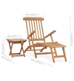 Chaise longue de jardin avec repose-pied et table Bois de teck