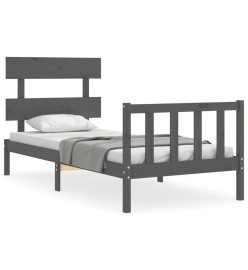 Cadre de lit avec tête de lit gris simple bois massif