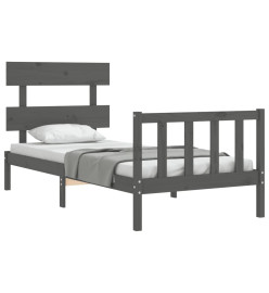 Cadre de lit avec tête de lit gris simple bois massif