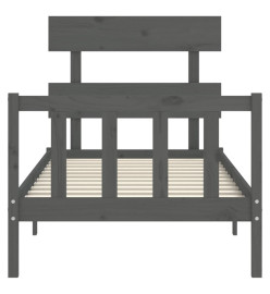 Cadre de lit avec tête de lit gris simple bois massif