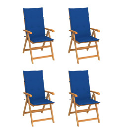 Chaises de jardin 4 pcs avec coussins bleu royal Bois de teck