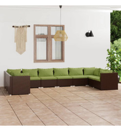 Salon de jardin 10 pcs avec coussins Résine tressée Marron