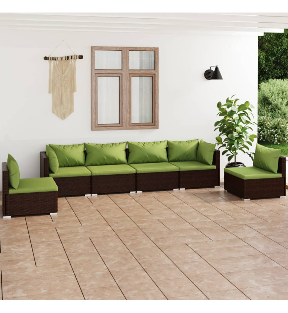 Salon de jardin 6 pcs avec coussins Résine tressée Marron Salon de jardin 6 pcs avec coussins Résine tressée Marron