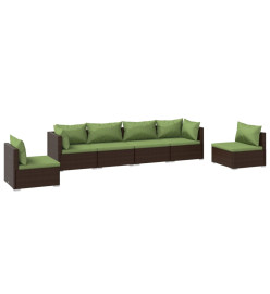 Salon de jardin 6 pcs avec coussins Résine tressée Marron