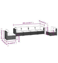 Salon de jardin 6 pcs avec coussins Résine tressée Marron