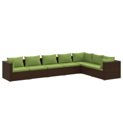 Salon de jardin 7 pcs avec coussins Résine tressée Marron