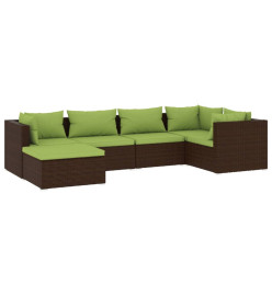 Salon de jardin 6 pcs avec coussins Résine tressée Marron