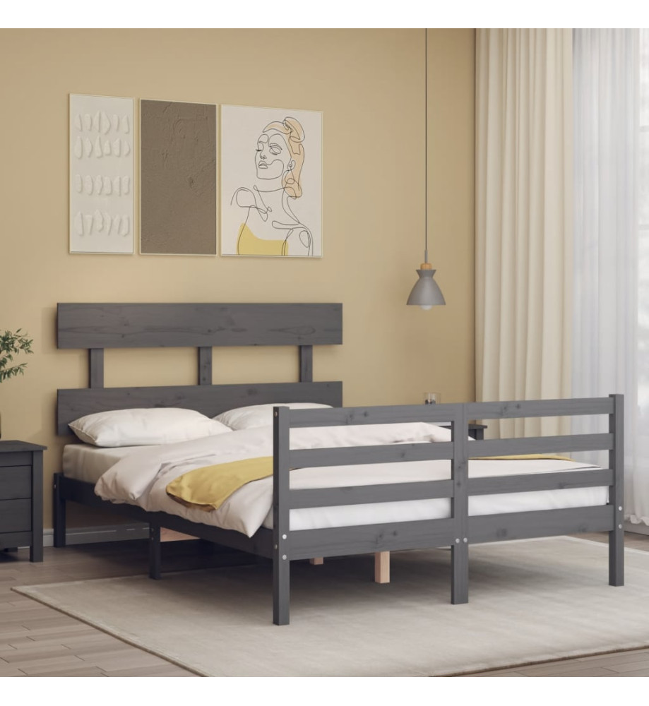 Cadre de lit avec tête de lit gris 140x200 cm bois massif Cadre de lit avec tête de lit gris 140x200 cm bois massif