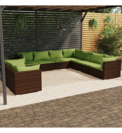Salon de jardin 9 pcs avec coussins Marron Résine tressée