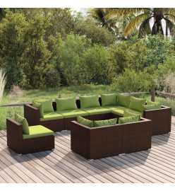 Salon de jardin 9 pcs avec coussins Résine tressée Marron