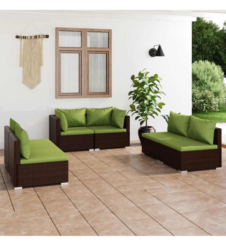 Salon de jardin 6 pcs avec coussins Résine tressée Marron Salon de jardin 6 pcs avec coussins Résine tressée Marron