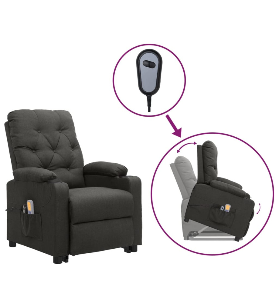 Fauteuil de massage inclinable Gris foncé Tissu