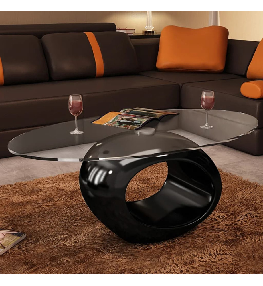 Table basse avec dessus de table en verre ovale Noir brillant