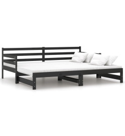 Lit coulissant Noir Bois de pin massif 2x(90x200) cm