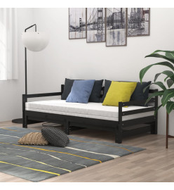 Lit coulissant Noir Bois de pin massif 2x(90x200) cm